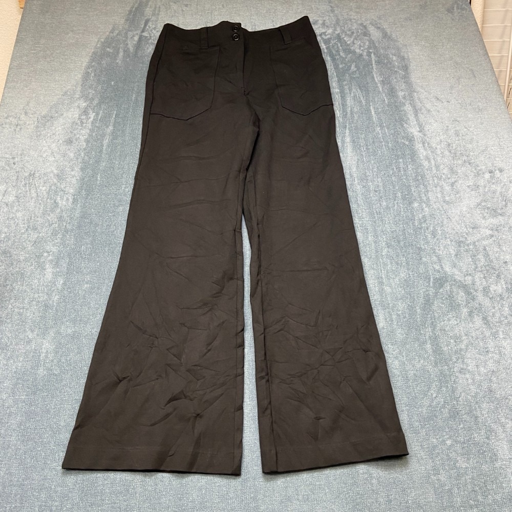 Rachel Zoe Wide Leg Pants Women 8 Black Stretch Dark Wash Relaxed Fit Resortwear